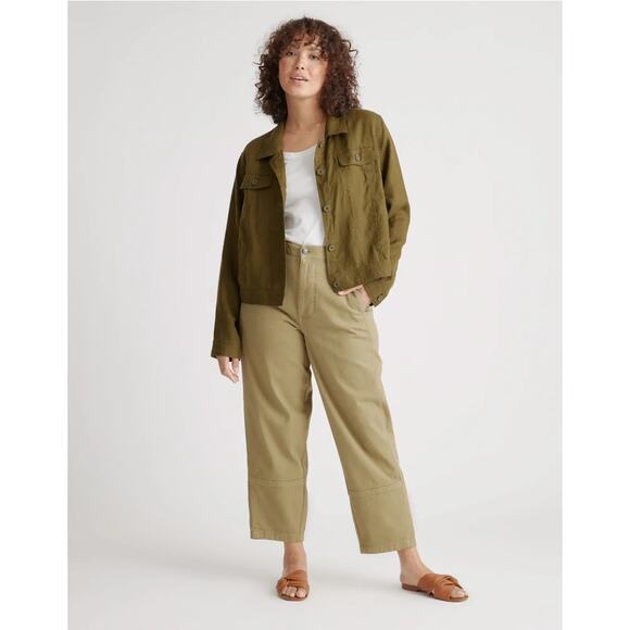Quince Pants - NWT Quince Organic Stretch Cotton Twill Barrel Pants in Olive Sz 8